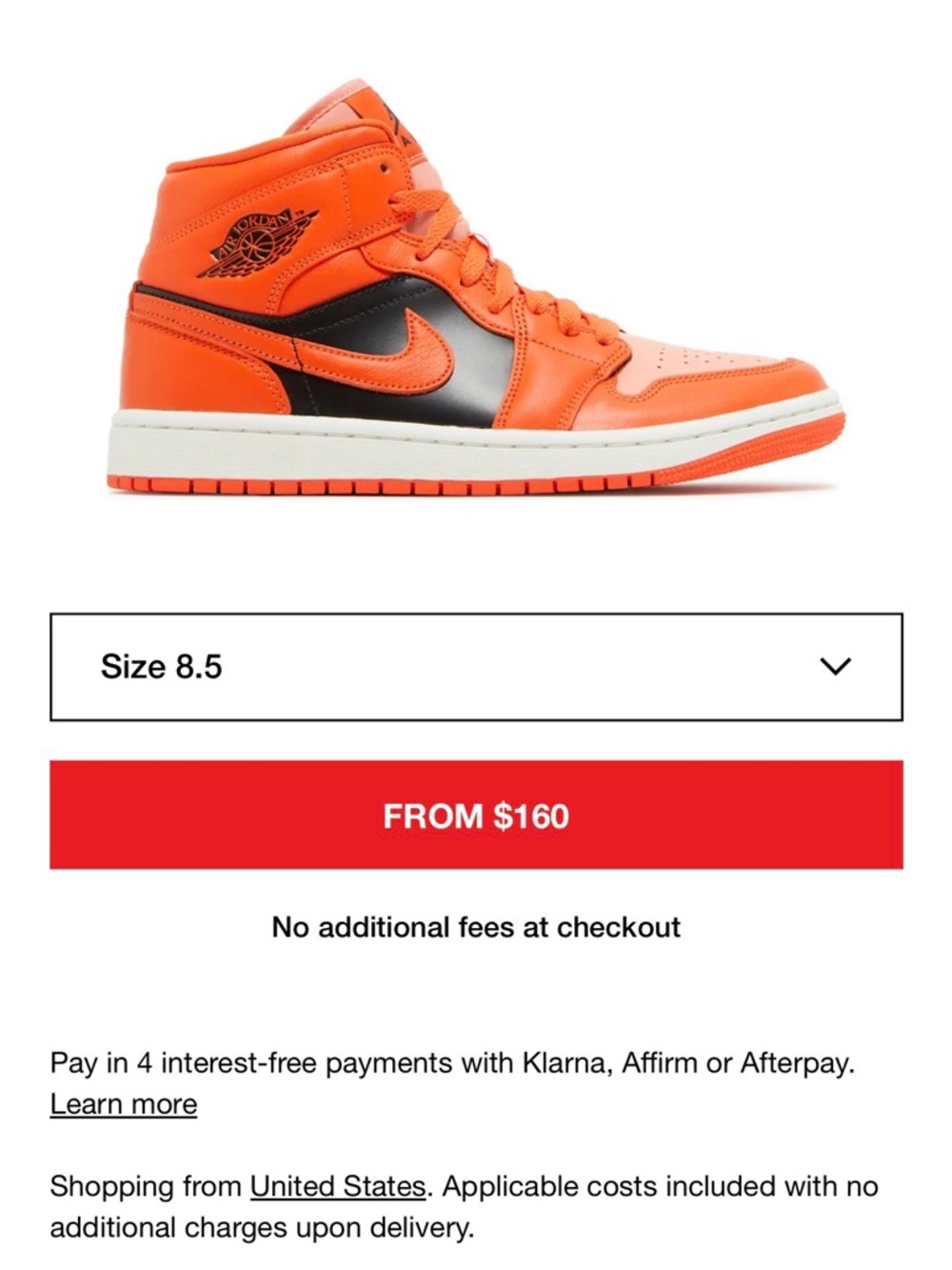 Nike Jordan 1 MID SE "RUSH ORANGE" - NEW-with box!